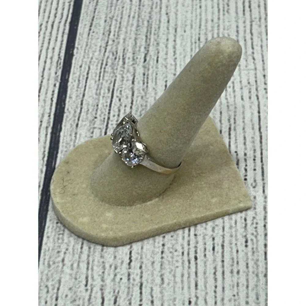 925 Sterling Silver JED 3 Stone Clear CZ Oval & Round Statement Ring Size‎ 7